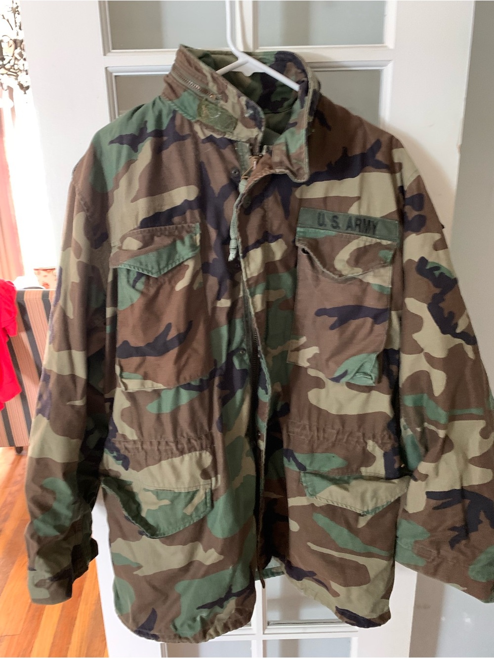 U.S. Army Woodland Camo Field Jacket in Green/Brown/Black Vintage